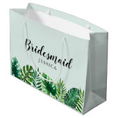Mint Green Tropische Waterverf bladeren bruidsmeis Groot Cadeauzakje (Achterkant Gekanteld)