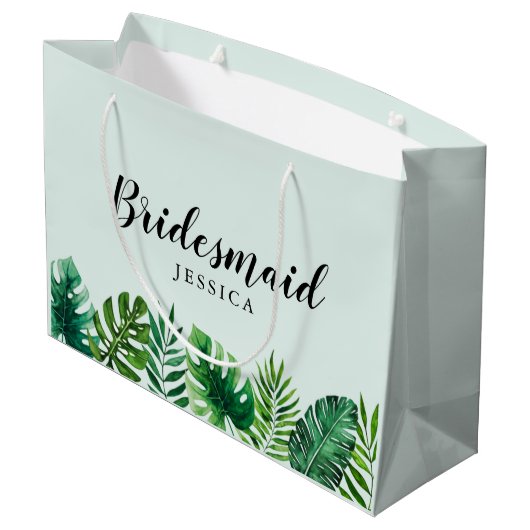 Mint Green Tropische Waterverf bladeren bruidsmeis Groot Cadeauzakje (Achterkant Gekanteld)