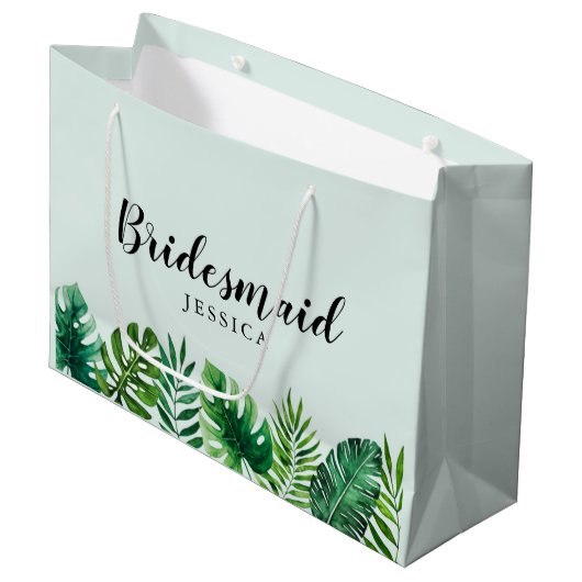 Mint Green Tropische Waterverf bladeren bruidsmeis Groot Cadeauzakje (Voorkant Gekanteld)