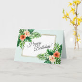 Mint Green Tropische Waterverf Bloemen Verjaardag Kaart (Gele Bloem)