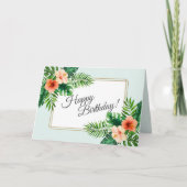 Mint Green Tropische Waterverf Bloemen Verjaardag Kaart (Voorkant)