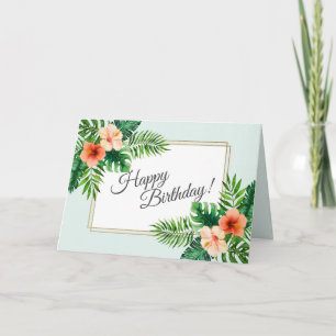 Mint Green Tropische Waterverf Bloemen Verjaardag Kaart