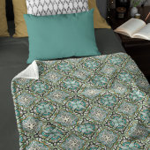 Mint Green Turquoise Hip Bohemian Bali Art Motif Fleece Deken