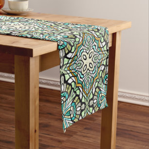 Mint Green Turquoise Hip Bohemian Bali Art Motif Korte Tafelloper