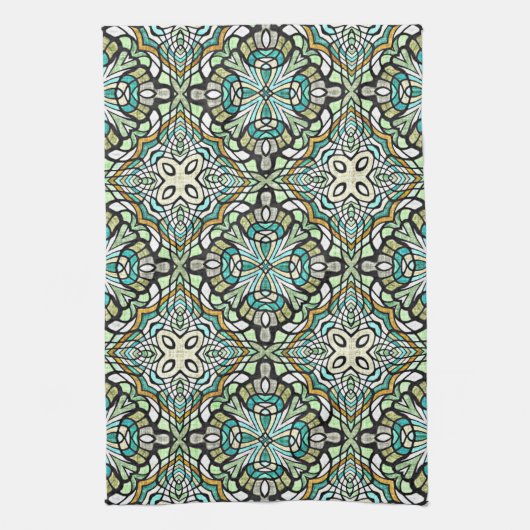 Mint Green Turquoise Hip Bohemian Bali Art Motif Theedoek (Verticaal)