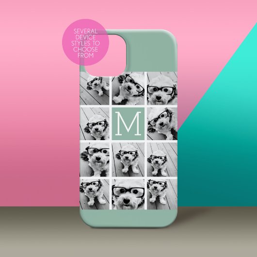 Mint Green Unique Photo Collage Custom Monogram Case-Mate iPhone Case