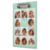 Mint Green Unique Photo Collage Custom Monogram Klembord (Links)