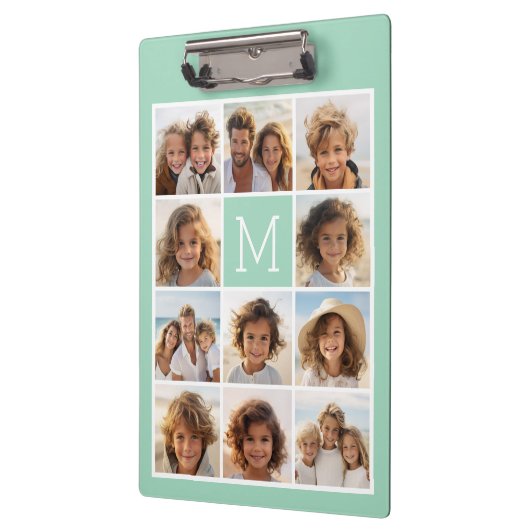 Mint Green Unique Photo Collage Custom Monogram Klembord (Links)