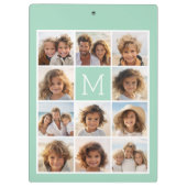 Mint Green Unique Photo Collage Custom Monogram Klembord (Achterkant)