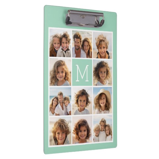 Mint Green Unique Photo Collage Custom Monogram Klembord (Rechts)