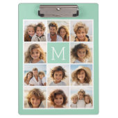 Mint Green Unique Photo Collage Custom Monogram Klembord (Voorkant)