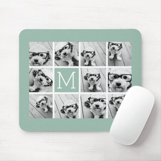 Mint Green Unique Photo Collage Custom Monogram Muismat (Met muis)