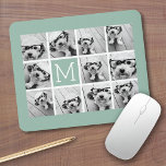 Mint Green Unique Photo Collage Custom Monogram Muismat<br><div class="desc">Gebruik tot 11 vierkante Instagram of selfie telefoonfoto's om een uniek en persoonlijk cadeau te creëer. Of je kunt de hipster puppy houden en een trendy keepslag maken. Als u de afbeeldingen moet aanpassen,  klik op het aanpassingshulpmiddel om veranderingen aan te brengen.</div>