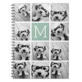 Mint Green Unique Photo Collage Custom Monogram Notitieboek (Voorkant)