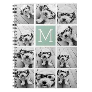 Mint Green Unique Photo Collage Custom Monogram Notitieboek