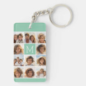 Mint Green Unique Photo Collage Custom Monogram Sleutelhanger (achterkant)