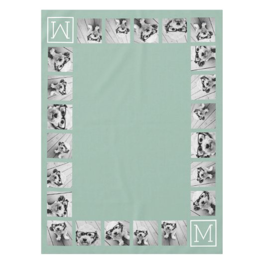 Mint Green Unique Photo Collage Custom Monogram Tafelkleed (Voorkant)