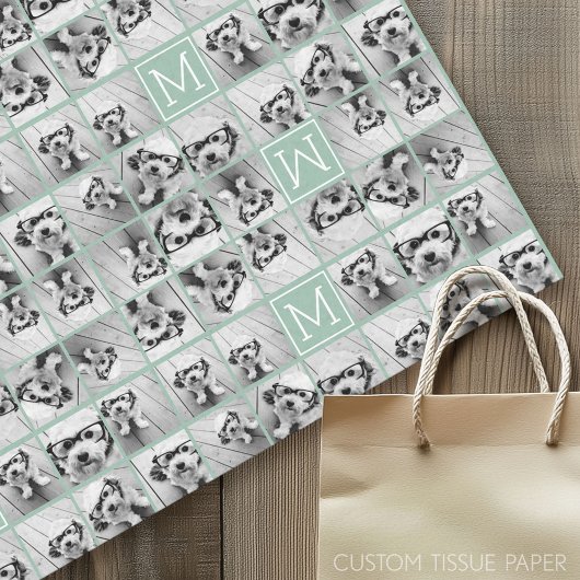 Mint Green Unique Photo Collage Custom Monogram Tissuepapier