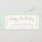 Mint Green Verjaardags Babysitting Cadeaubon Kaart (Voorkant / Achterkant)