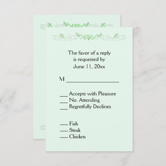 Mint Green Vine RSVP met Menu (Voorkant / Achterkant)