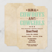 Mint Green Vintage Cowboy Birthday Uitnodiging (Voorkant / Achterkant)