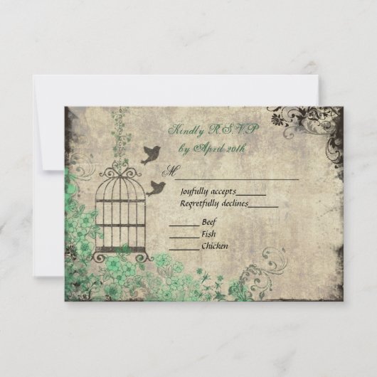 Mint Green  Vogelkooi Wedding R.S.V.P. Kaart (Voorkant)