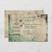 Mint Green  Vogelkooi Wedding R.S.V.P. Kaart (Voorkant / Achterkant)