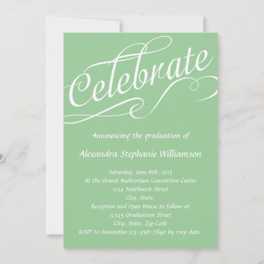 Mint Green W/Zwirly Script Celebrate Kaart (Achterkant)