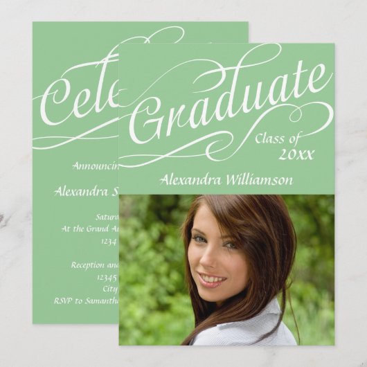 Mint Green W/Zwirly Script Celebrate Kaart (Voorkant / Achterkant)