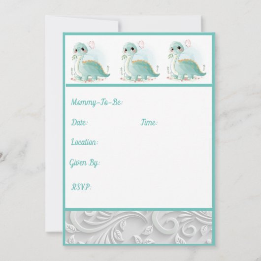 Mint Green Water Baby Dinosaur Shower Kaart (Achterkant)