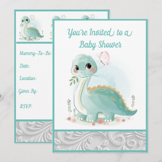 Mint Green Water Baby Dinosaur Shower Kaart (Voorkant / Achterkant)