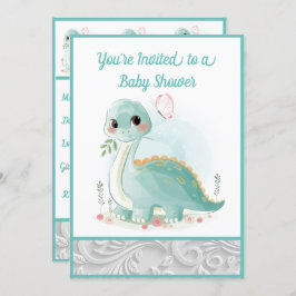 Mint Green Water Baby Dinosaur Shower Kaart