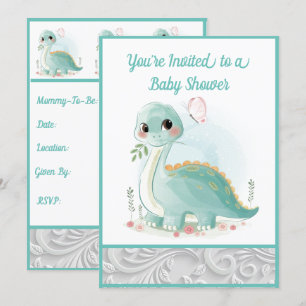 Mint Green Water Baby Dinosaur Shower Kaart