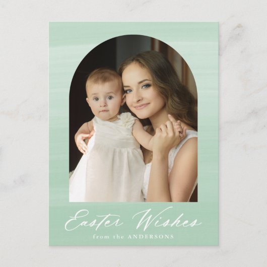 Mint Green Waterverf Arch 2 Fotopaasmaak Feestdagenkaart (Voorkant)