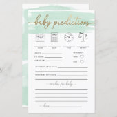 Mint Green Waterverf Baby Predictions Game (Voorkant / Achterkant)