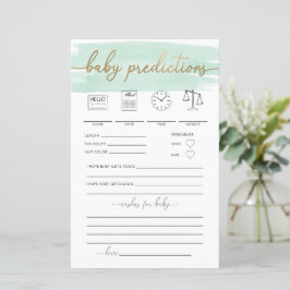 Mint Green Waterverf Baby Predictions Game