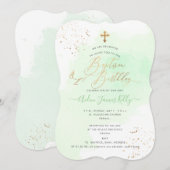 Mint Green Waterverf Baptism+1st Birthday Kaart (Voorkant / Achterkant)