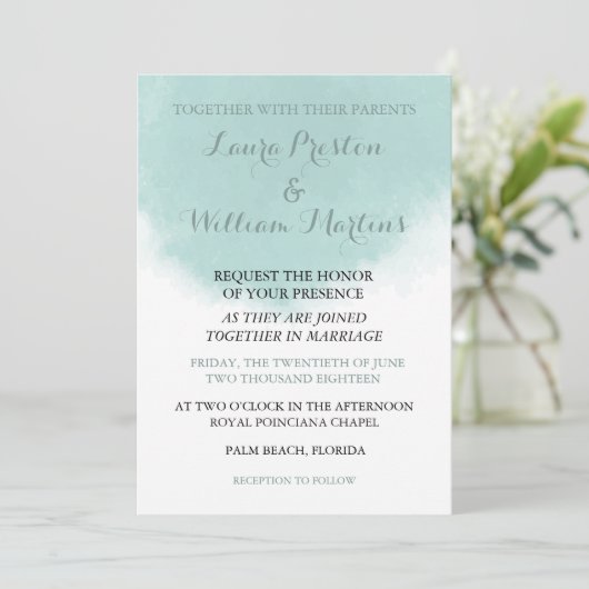 Mint Green Waterverf bruiloft uitnodiging (Staand voorkant)