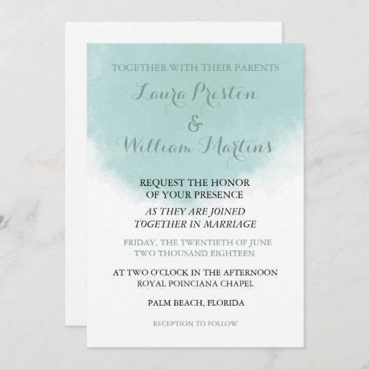 Mint Green Waterverf bruiloft uitnodiging (Voorkant / Achterkant)