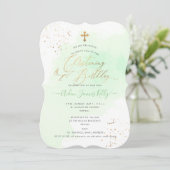 Mint Green Waterverf Christening+1st Birthday Kaart (Staand voorkant)