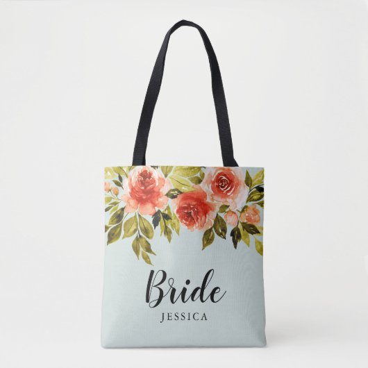 Mint Green Waterverf Floral Bride Tote Bag (Voorkant)
