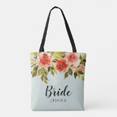 Mint Green Waterverf Floral Bride Tote Bag (Achterkant)
