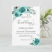 Mint Green Waterverf Floral Elegant Wedding Kaart (Staand voorkant)