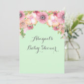 Mint Green Waterverf Flowers Baby shower Kaart (Staand voorkant)