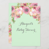 Mint Green Waterverf Flowers Baby shower Kaart (Voorkant / Achterkant)