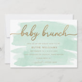 Mint Green Waterverf Gold Baby Brunch Uitnodiging (Voorkant)