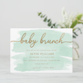 Mint Green Waterverf Gold Baby Brunch Uitnodiging (Staand voorkant)