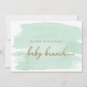 Mint Green Waterverf Gold Baby Brunch Uitnodiging (Achterkant)