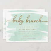 Mint Green Waterverf Gold Baby Brunch Uitnodiging (Voorkant / Achterkant)