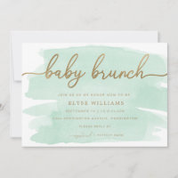 Mint Green Waterverf Gold Baby Brunch Uitnodiging